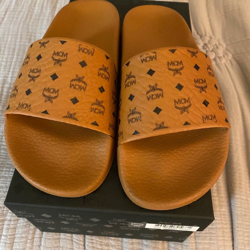 MCM monogram slides softly used size 37